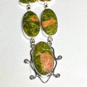 Unakite Gemstones in a SS Overlay Necklace 925